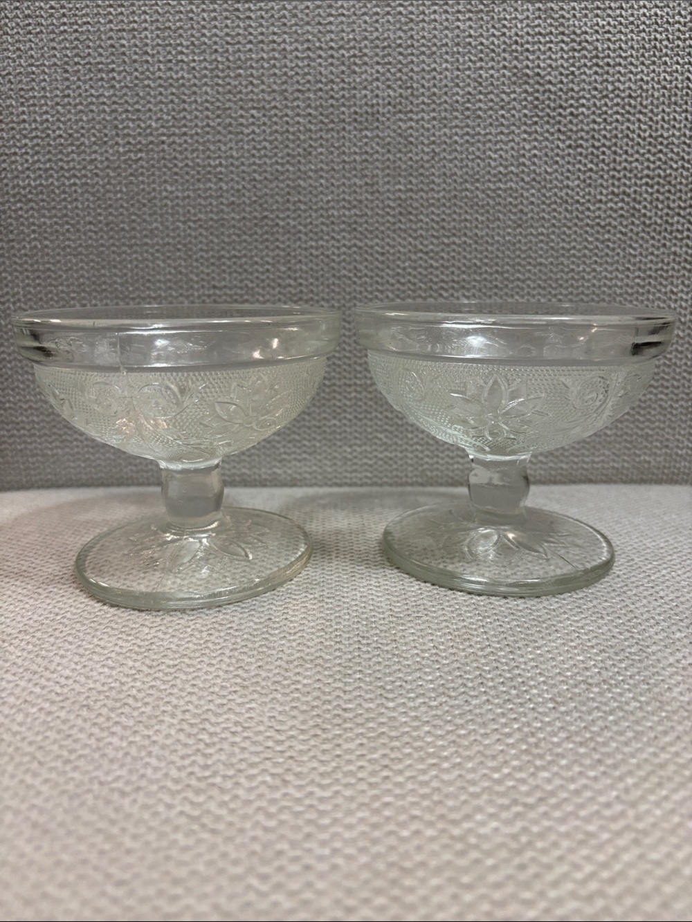 Pressed Glass Dessert Coupes, Clear - Set of 2